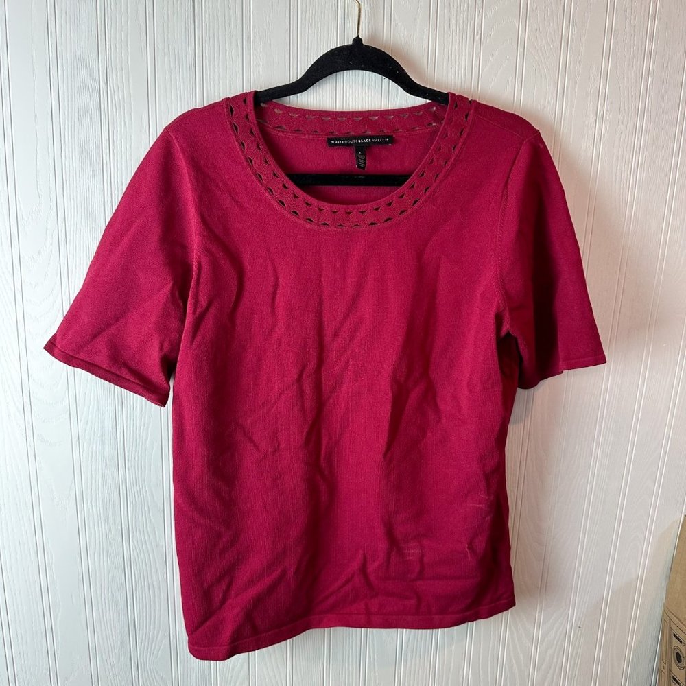 White House Black Market Red Blouse Size Large Short Sleeve